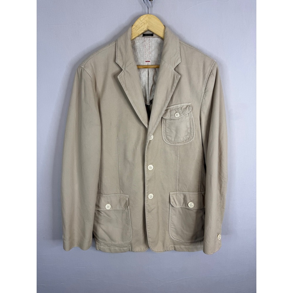 Massimo Dutti Mens Extrafine Cotton Safari Blazer Jacket Beige Size 40 USA